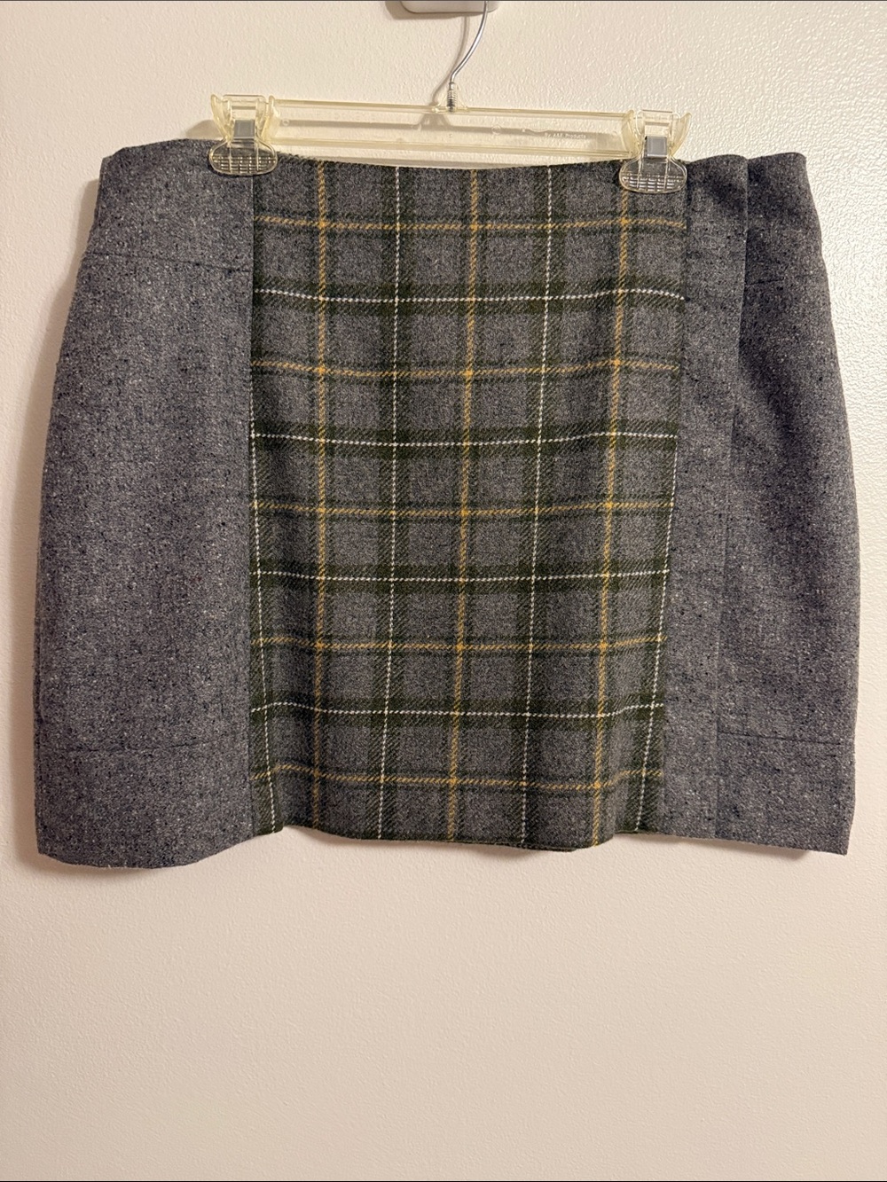 Banana Republic Gray Mini Skirt with Green Plaid Center